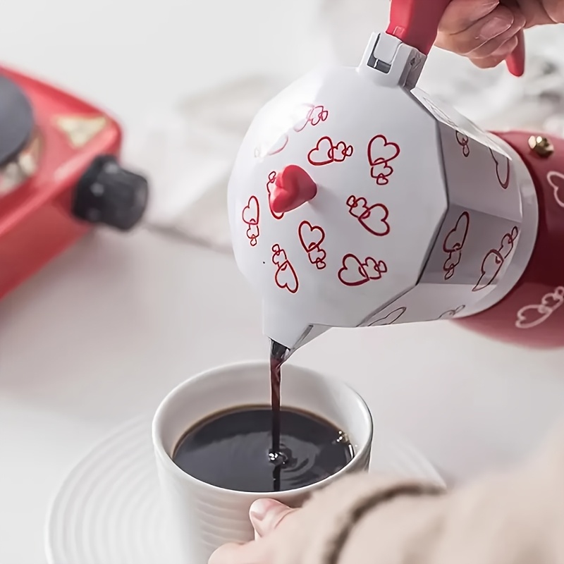Italian Moka Coffee Maker, Aluminum with Heart Patterns