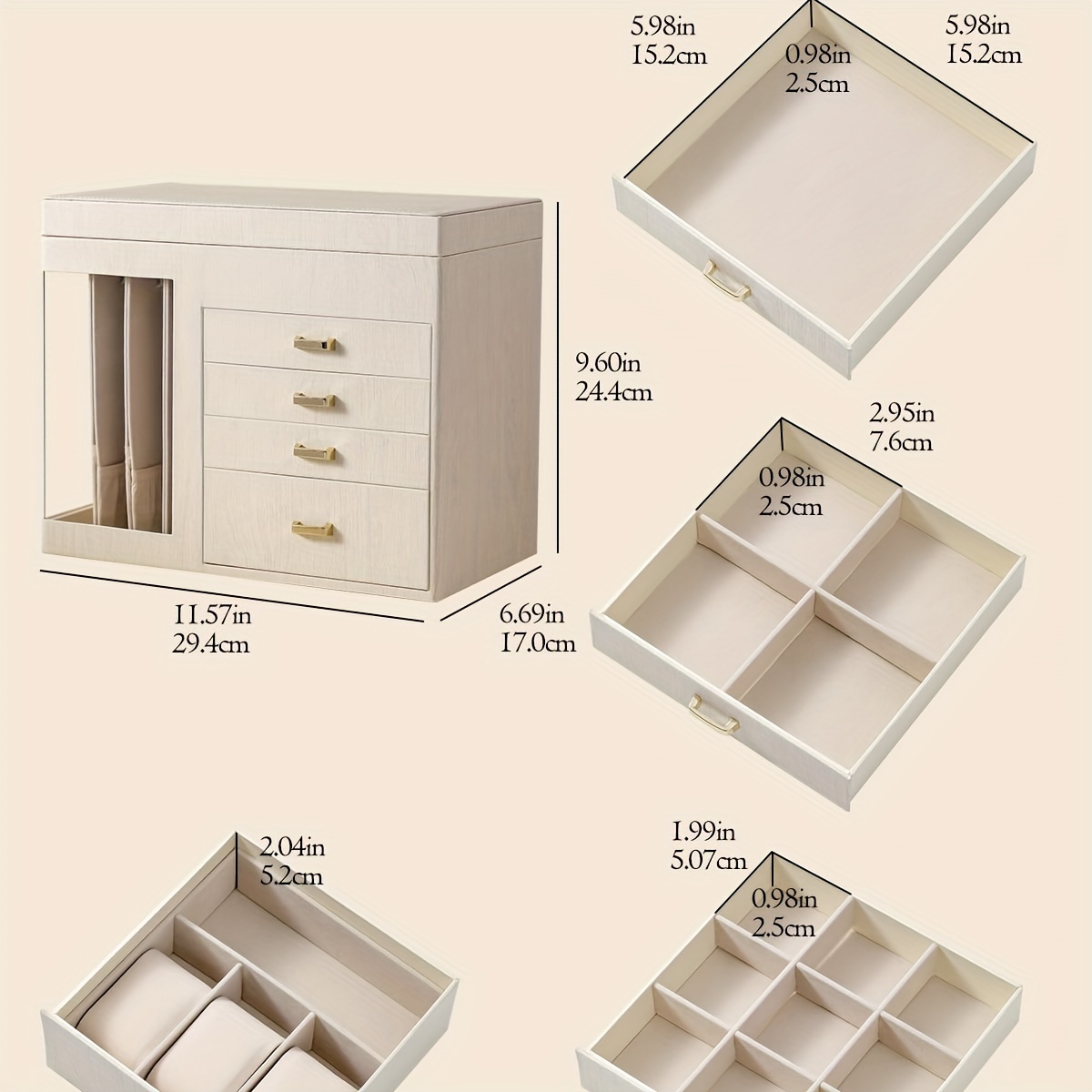 a large 5 layer jewelry organizer for women with a transparent window a storage box for necklaces and jewelry featuring 4 drawers   for thanksgiving halloween valentines day or christmas for your wife or girlfriend jewelry boxes Product details 2
