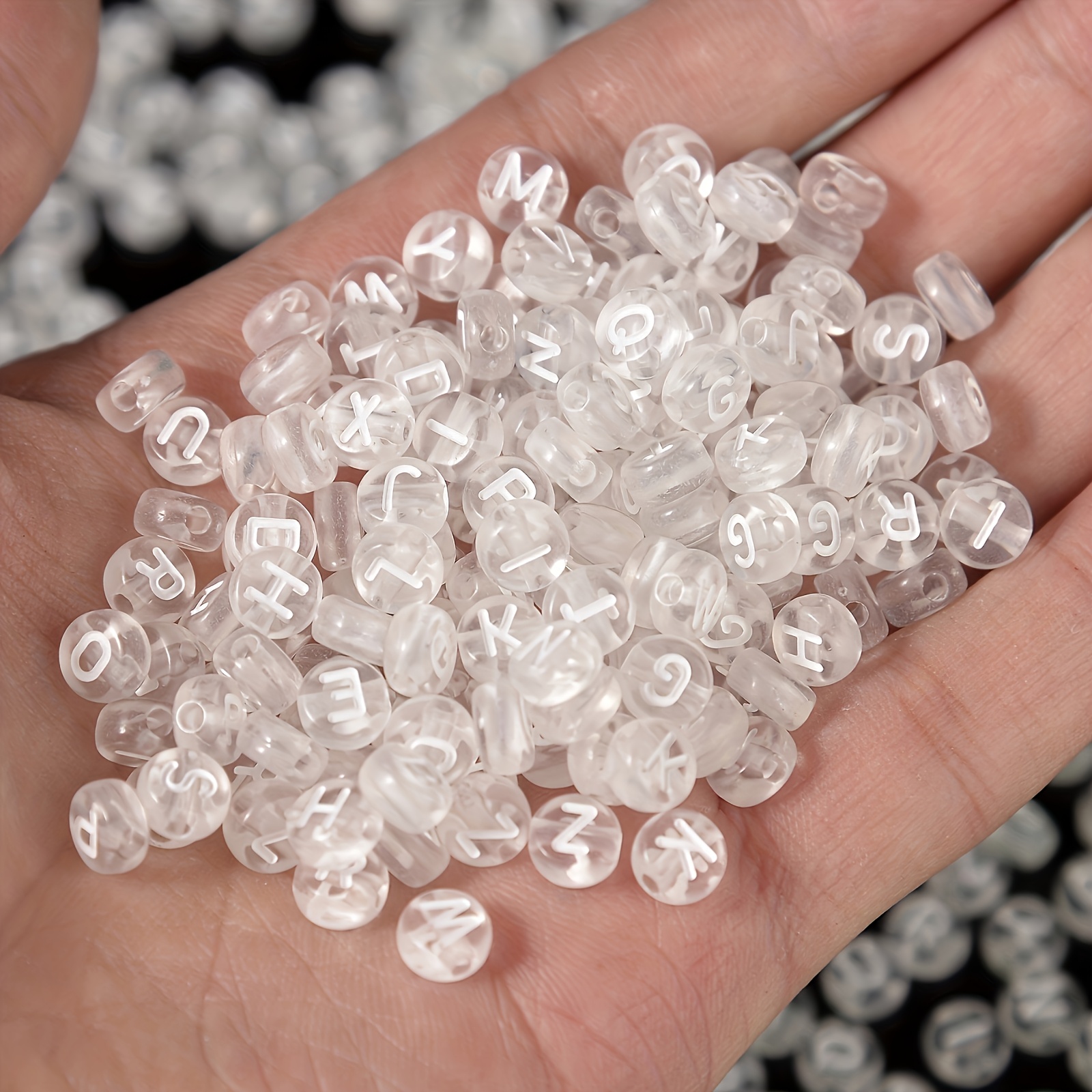 TEMU 300pcs 4x7mm Acrylic Alphabet Beads, Semi-transparent White With Random Letters, Suitable For Diy Crafts, Bracelets, Necklaces, Beaded Jewelry,