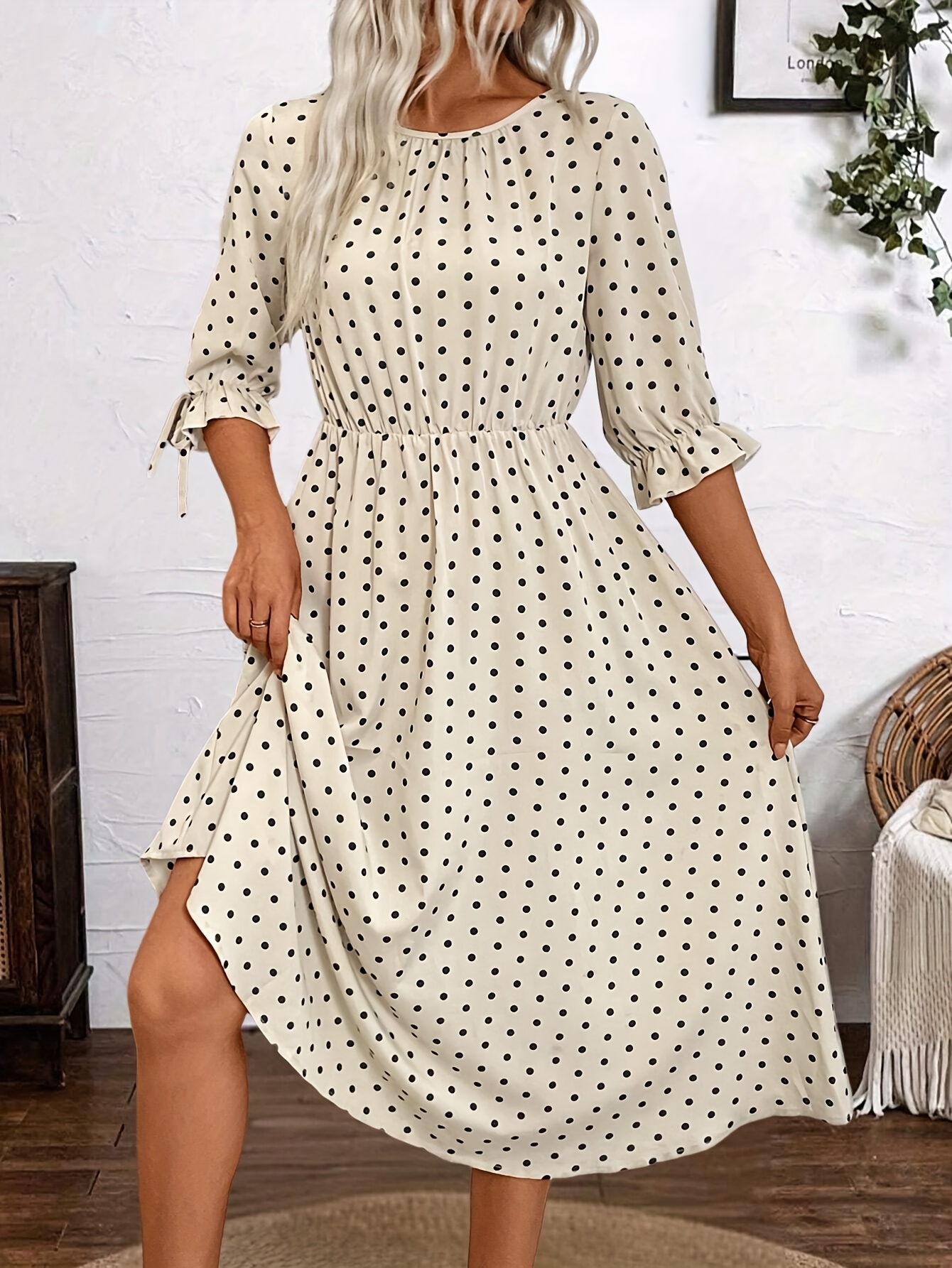 womens elegant polka dot dress comfortable fitted sleeve - Temu Germany