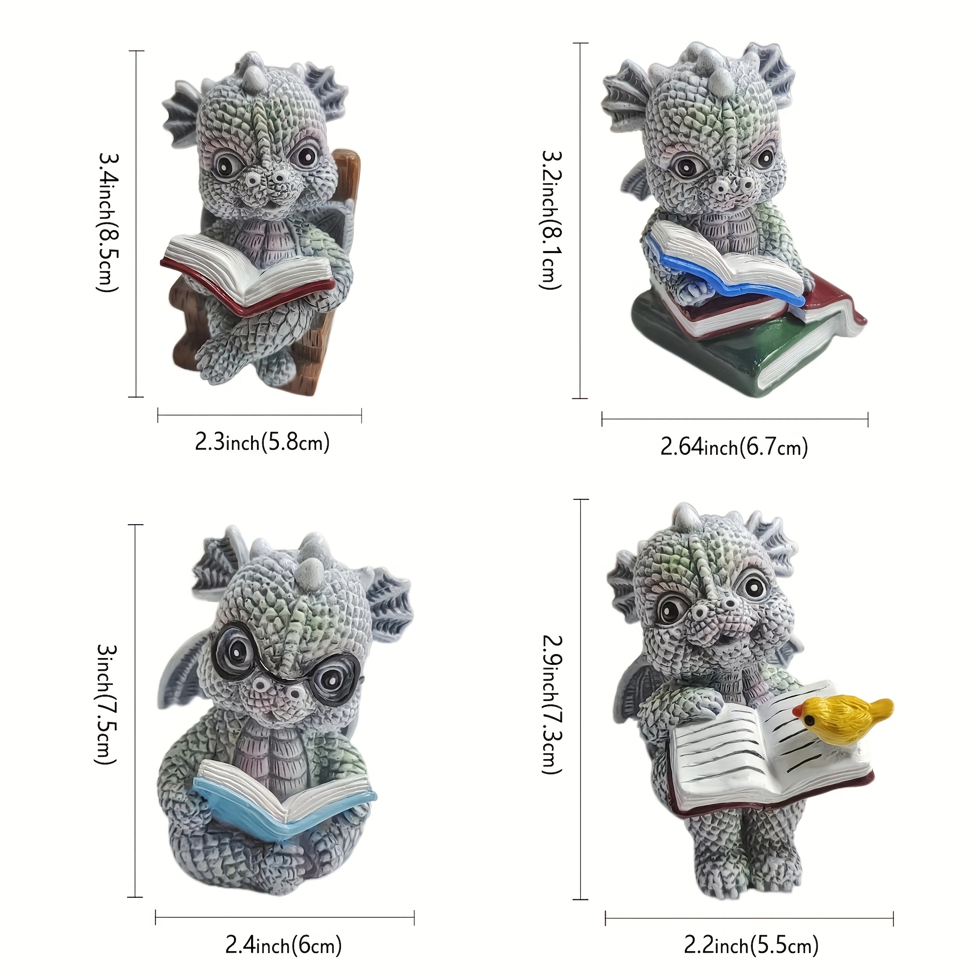 Image of New Set Reading Dragon Courtyard Decoration Ornaments Learning Ornaments Statue Garden Resin Decorations For Halloween Thanksgiving Christmas Decorations Collectible Figurines