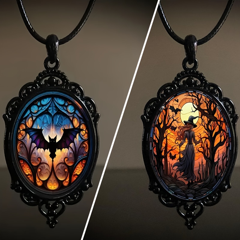 

2pcs Retro Gothic Bat Witch Pendant Necklace Party Jewelry Gift Women's Daily Clothing Matching