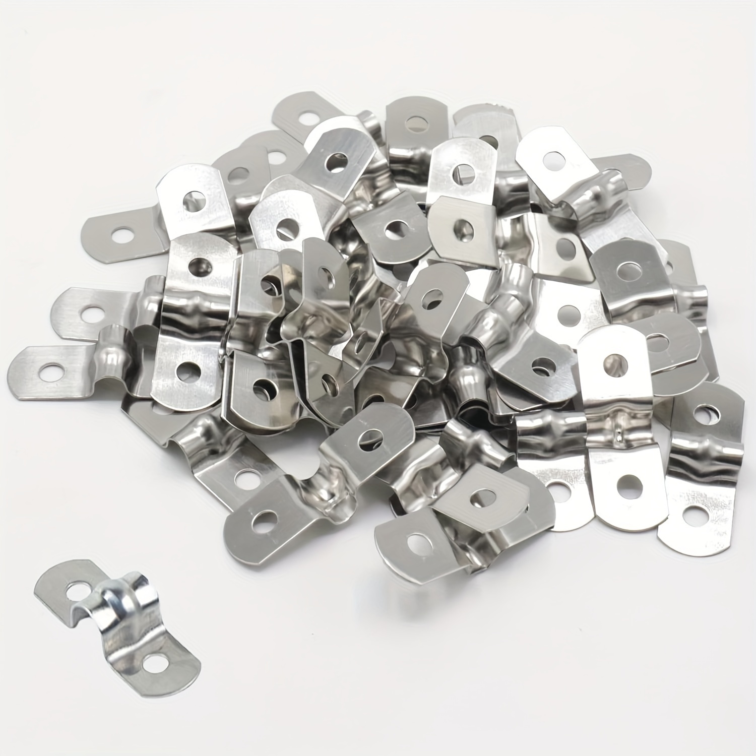Image of 50pcs M5 Double Hole Pipe With U-shaped Bracket 304 Stainless Steel Rigid Pipe Clip Heavy-duty Pipe Tension Clip Suitable For 13/64 Inch Diameter Pipes, Hoses, Wires And Cables