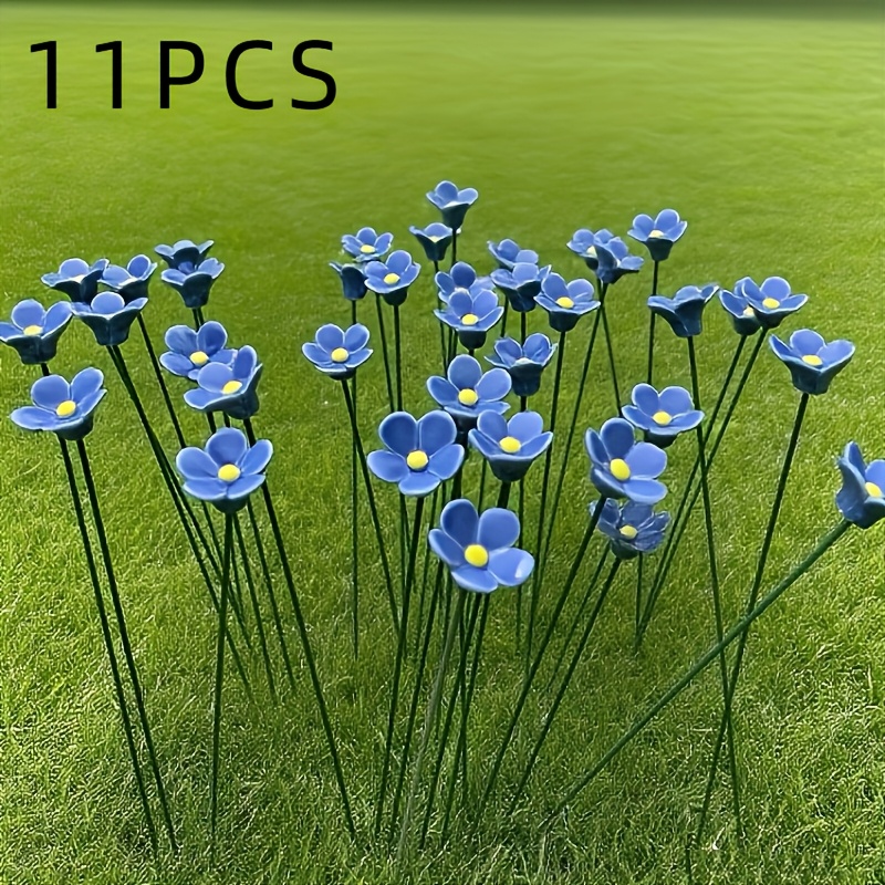 E-shop 11 handgefertigte Keramik-Vergissmeinnicht-Blumen, „“, von Hand gefertigt, lichtbeständige ewige , für den Innen- Außenbereich geeignet –