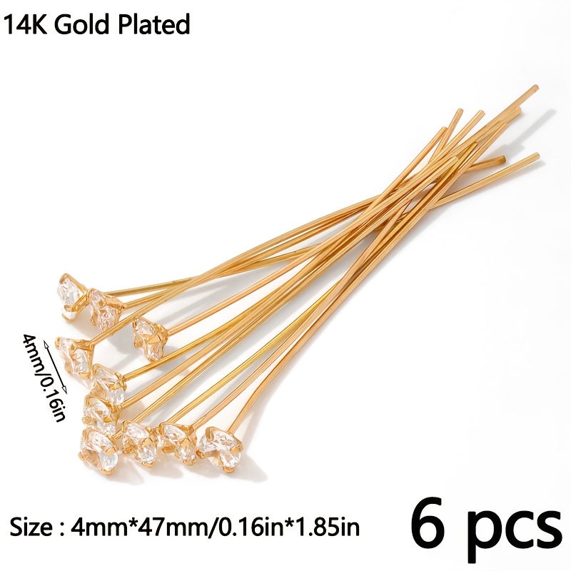 TEMU 2d Flat - 6pcs 14k Gold Plated Brass Ball Head Pins, Pins For Jewelry, Inlaid Zirconia Pins For Jewelry Making Additions, Jewelry Materials