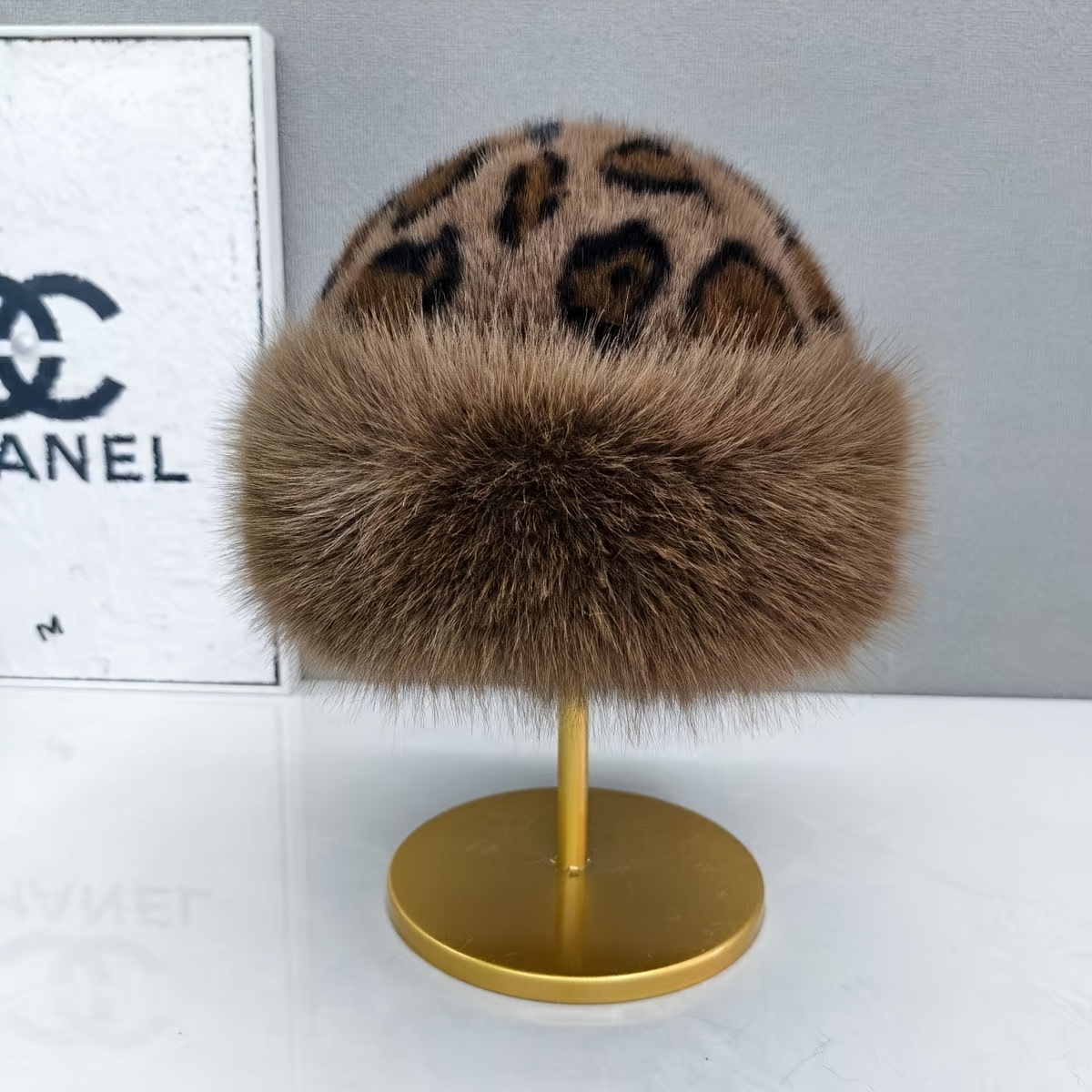 Plush Winter Retro Thickened -protecting Face- Ears-covering Leopard Print Mongolian Hat