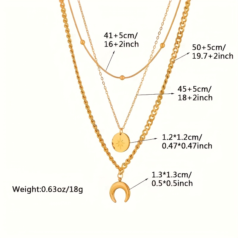 Multi-Layered Crescent Pendant Necklace with Overlapping Stars & Moon