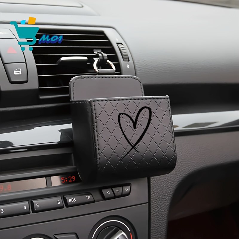 TEMU 1pc Minimalist Black Art Pattern Print Car Air Vent Hanging Storage Bag Glasses Cards And Small Accessories Storage Bag Halloween Thanksgiving