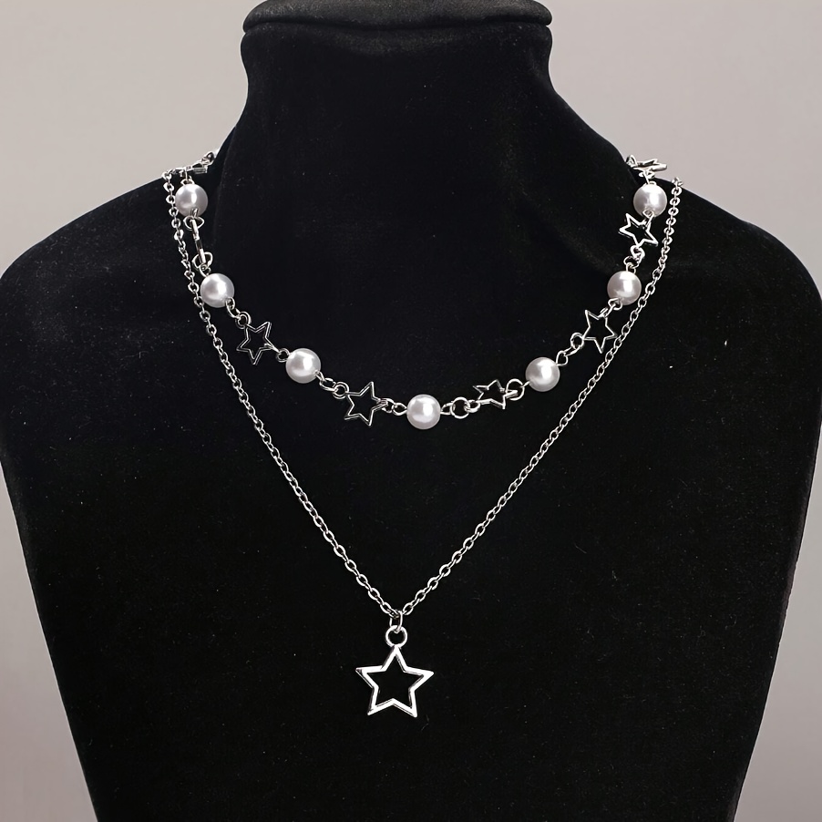 2 Vintage Minimalist Fashion Hollow Star Beaded Five-pointed Star Pendant Necklaces