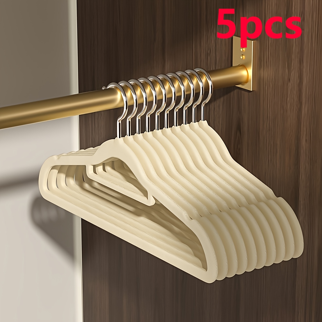 Image of 5pcs Velvet Hangers, Hangers, Velvet, Non-slip Hangers, Home Clothes Hangers, , Space Saving