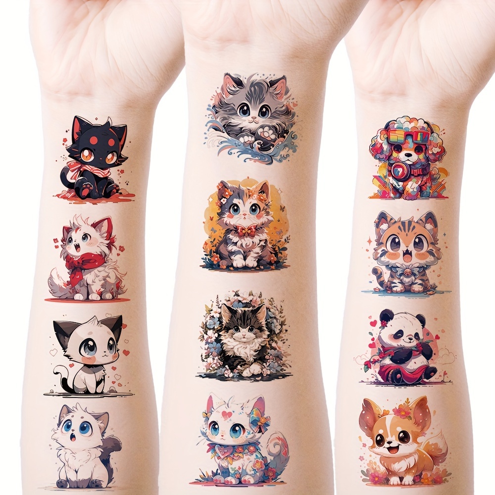 

16pcs Glow In The Dark Temporary Tattoos, Cute Cartoon Cat & Fox Designs, Fresh And Adorable Animal Body Art, Unisex, Assorted Styles, 04 Latest Collection For Music Festival