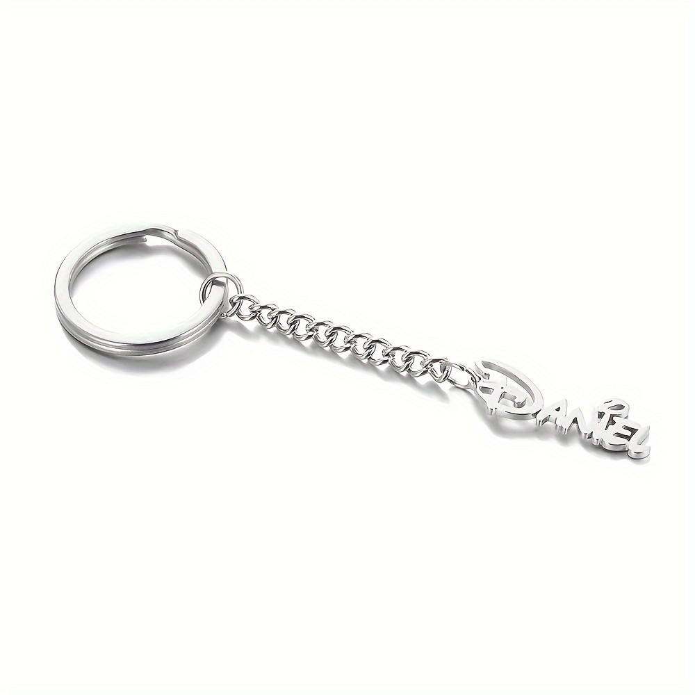 TEMU A Hollow-out Stainless Steel Keychain Engraved With Name "daniel" - A Stylish And Elegant Personalized Keychain, Suitable For Women' Wear And As