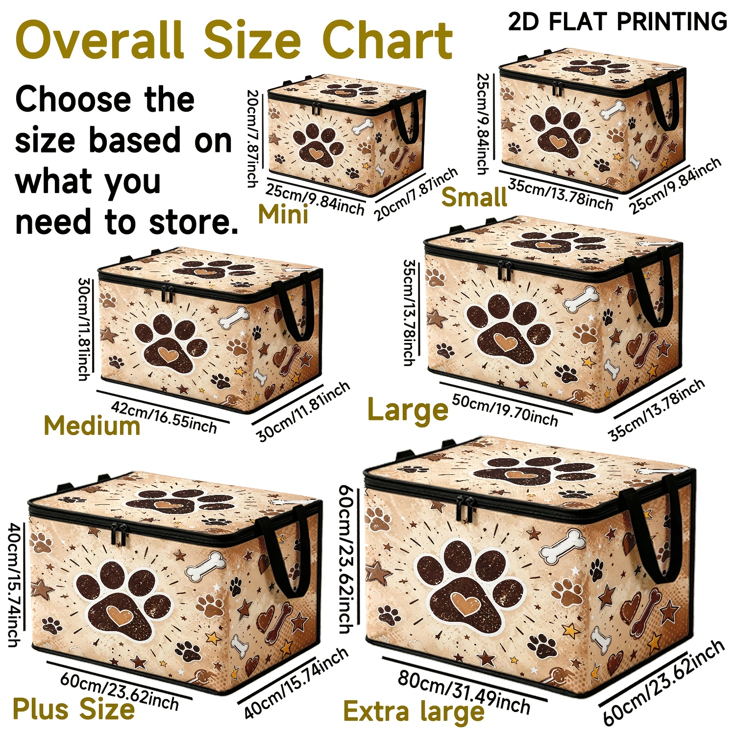 TEMU 1pc Trendy Paw Print Printed Soft Fabric Storage Box, Large Capacity Storage Space Suitable For Office Files And Organization, Home Clothing And