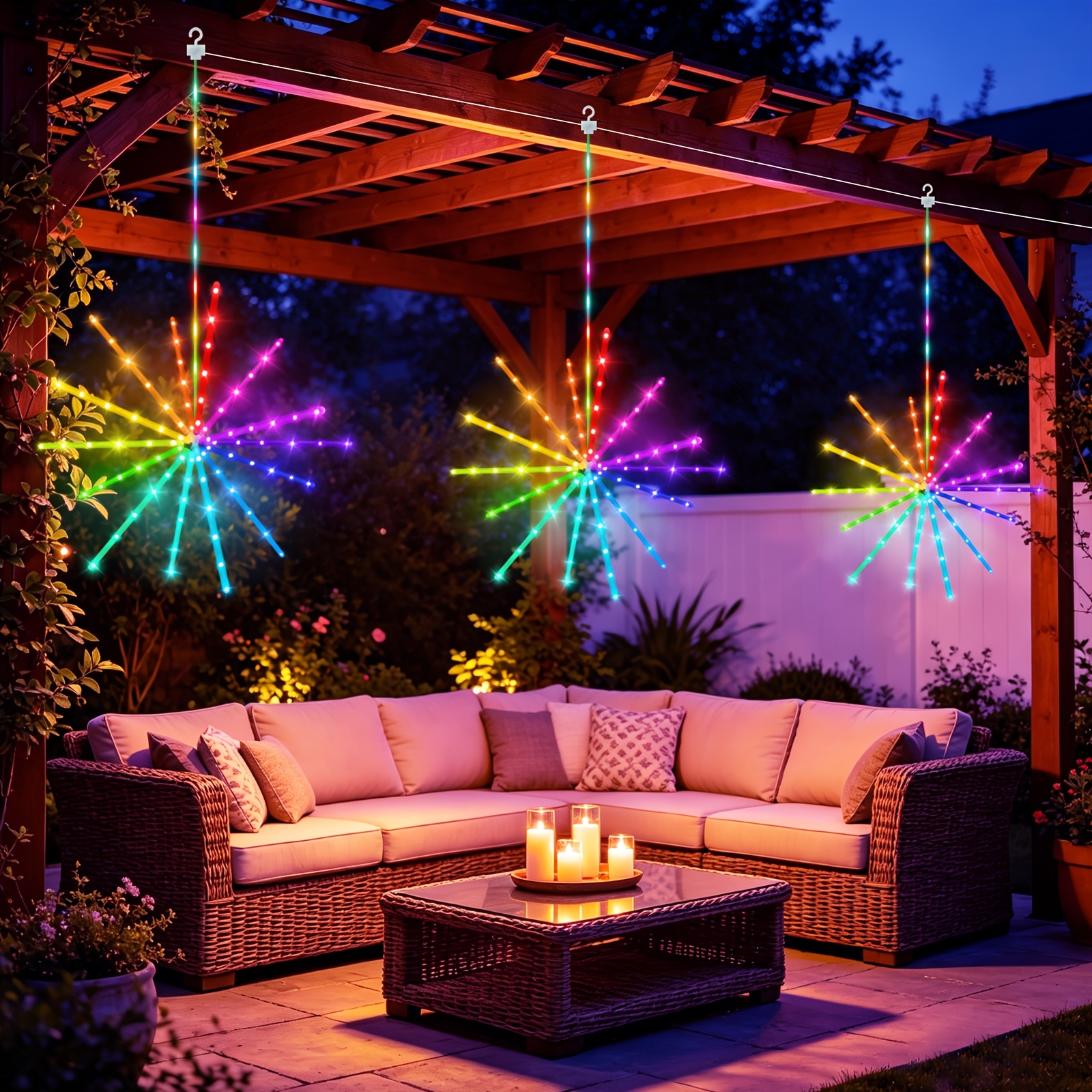 TEMU Luz con de Electricidad Todo el Año, Luz de Artificiales RGB de 16 Colores para Interiores y Exteriores con Energía Solar, 355 LED , por Juego,