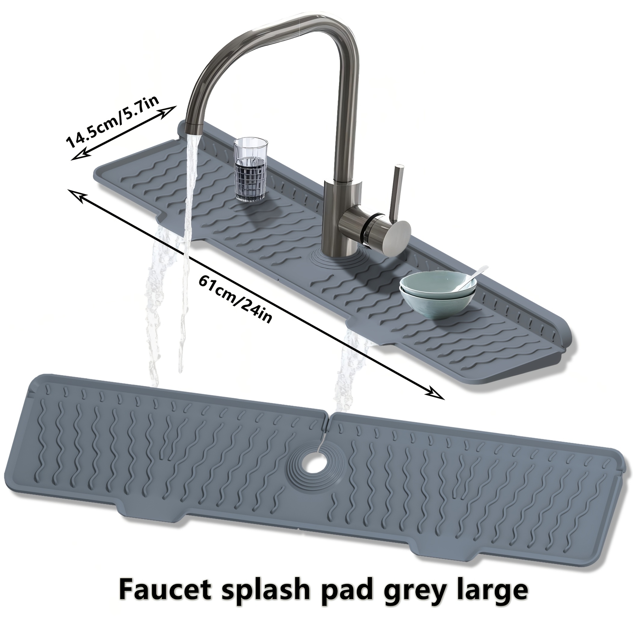 TEMU 1pc New Wavy Pattern Sink Anti-slip Mat, 5 Degree Sloped Design For Easy Drainage And Heat Resistance, Foldable Splash Guard, Bathroom Kitchen