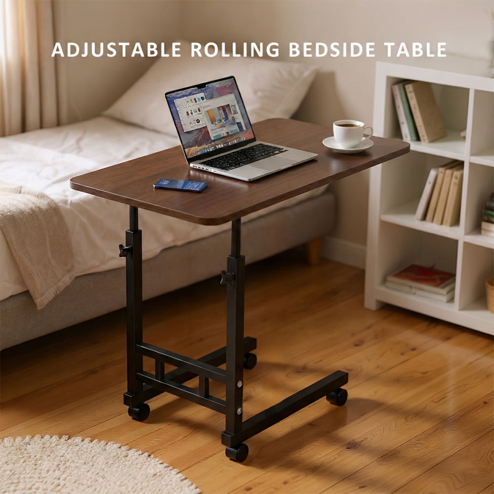 E-shop C-förmiger Laptop-Schreibtisch für Bett & Sofa – Verstellbarer Rolltisch mit Rädern, Kleiner mobiler Bett-Tisch mit Ablagefächern,
