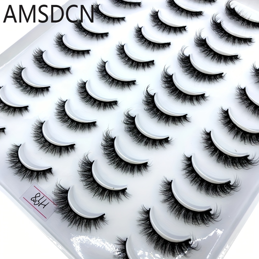 

20 Paires de Faux Cils en Fausse 3D AMSDCN - Denses, Naturel, Faciles pour Débutants, avec Longueurs et Styles Mixtes (6-15mm) & (Œil de Chat, Volumineux, )