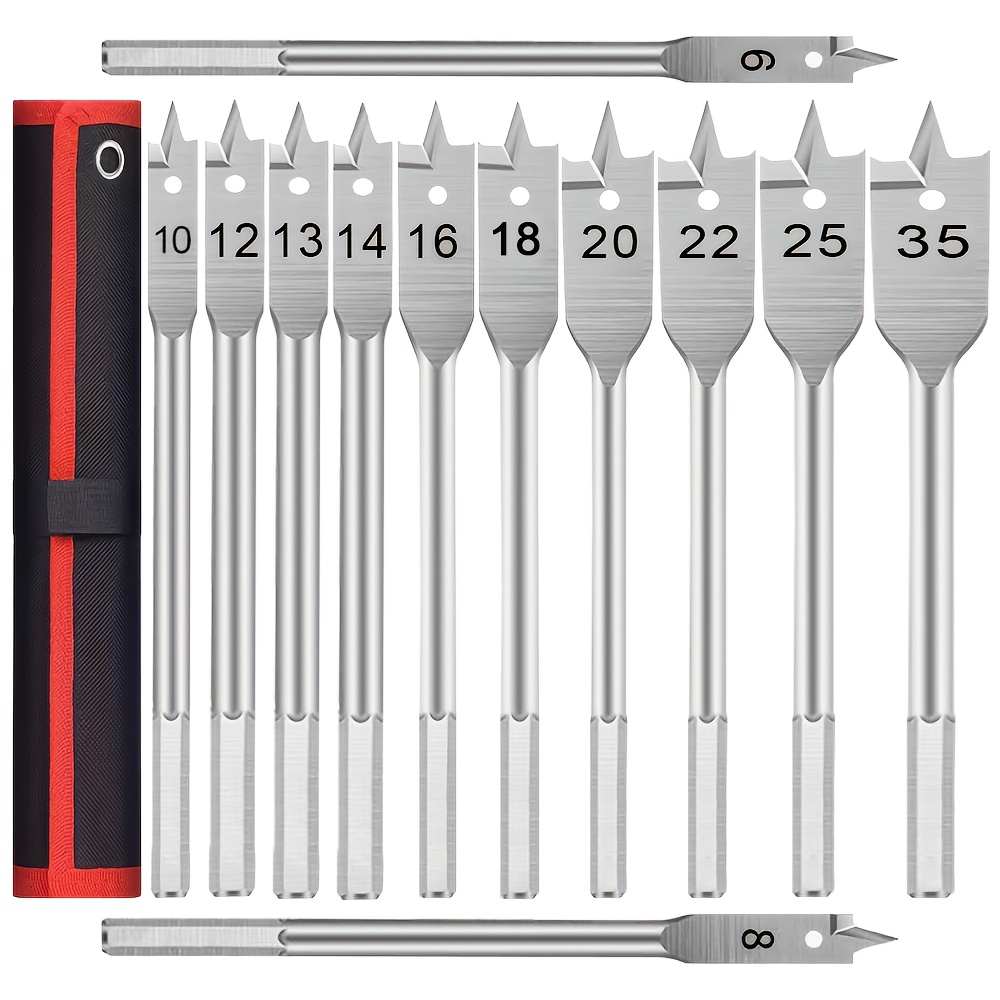 Image of 12-piece Shovel-shaped Drill Bit Set 6- Steel Paddle Level With 1/4 "quick Change Handle And 6" Drill Bit Extender, Suitable For Hole Cutting Machine Woodworking