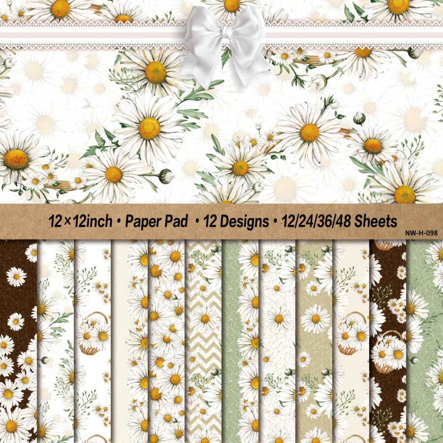 

Pack Of 12/24/36/48 Sheets 12x12" Paper Pad, White Daisy , Art Crafting Cardstock For Scrapbooking, Card Making, Diy Decorative Projects