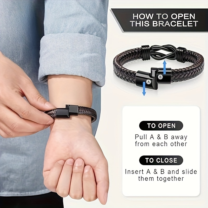 Men's Dark Brown Braided Leather Bracelet, Sentimental Gift