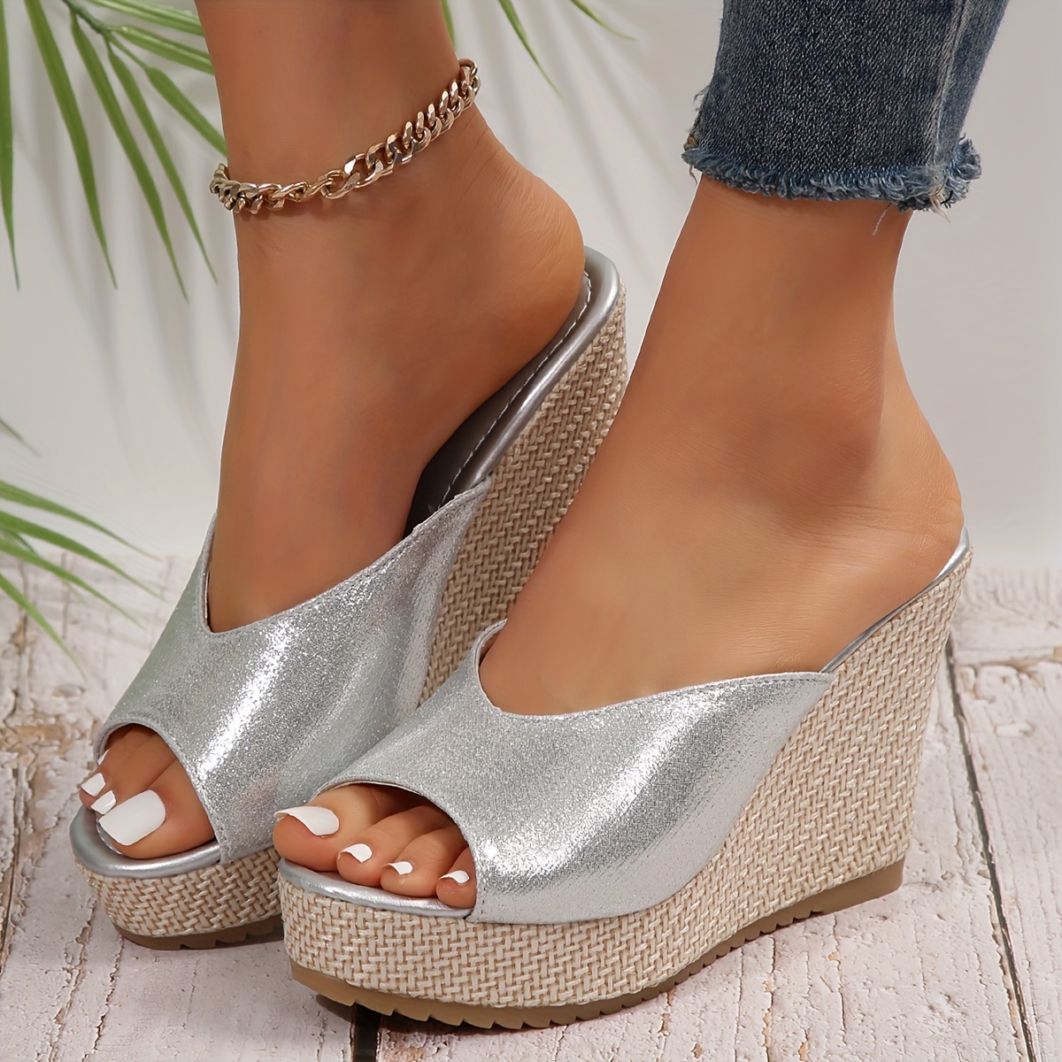 Silver high heel wedges deals