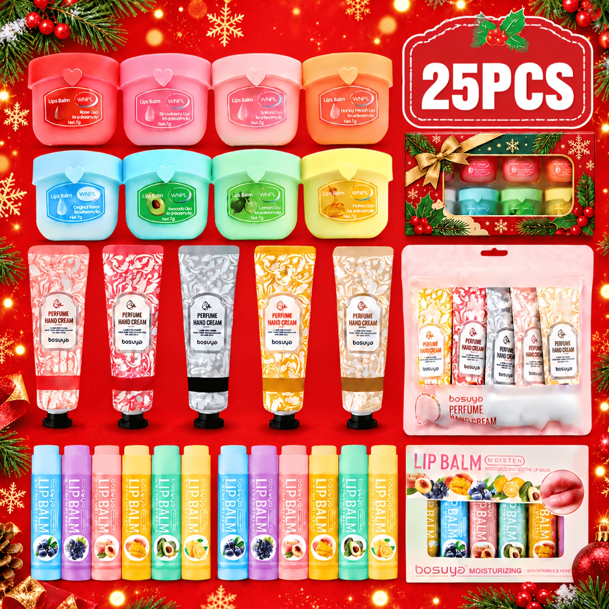 TEMU 25pcs Fruit Lip Care & Hand Cream Gift Set Suitable For , Plant-based Oils Lip Balm With Hydrating, Travel Size Moisturizing For Skin Types,