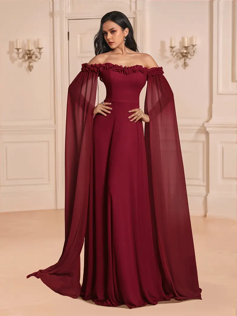 lace ruffle sleeve maxi dress in wine Wine Red Ruffle Mesh Midi Dress