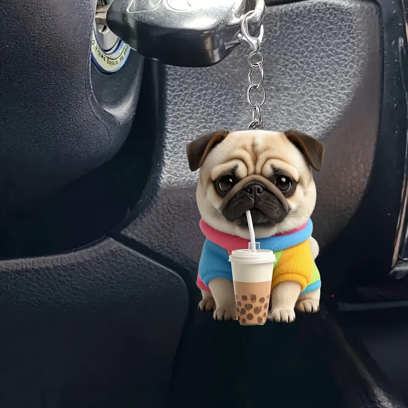 

Cute Pug Keychain With , Acrylic Flat Keyring Charm, Cartoon Dog Key Holder, For Backpacks, Car Keys, And Pet Lovers Gift