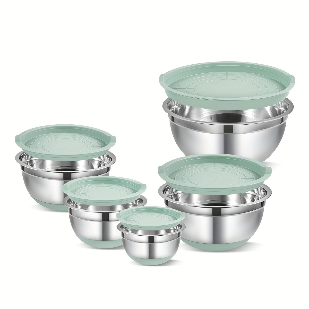 

10-piece Stainless Steel Mixing Bowls Set With Lids - Anti-slip Silicone Base, Nesting Kitchen Bowls For Cooking, Serving, Baking - Rust Resistant, Ideal For Holidays - 1l To 3.2l Sizes