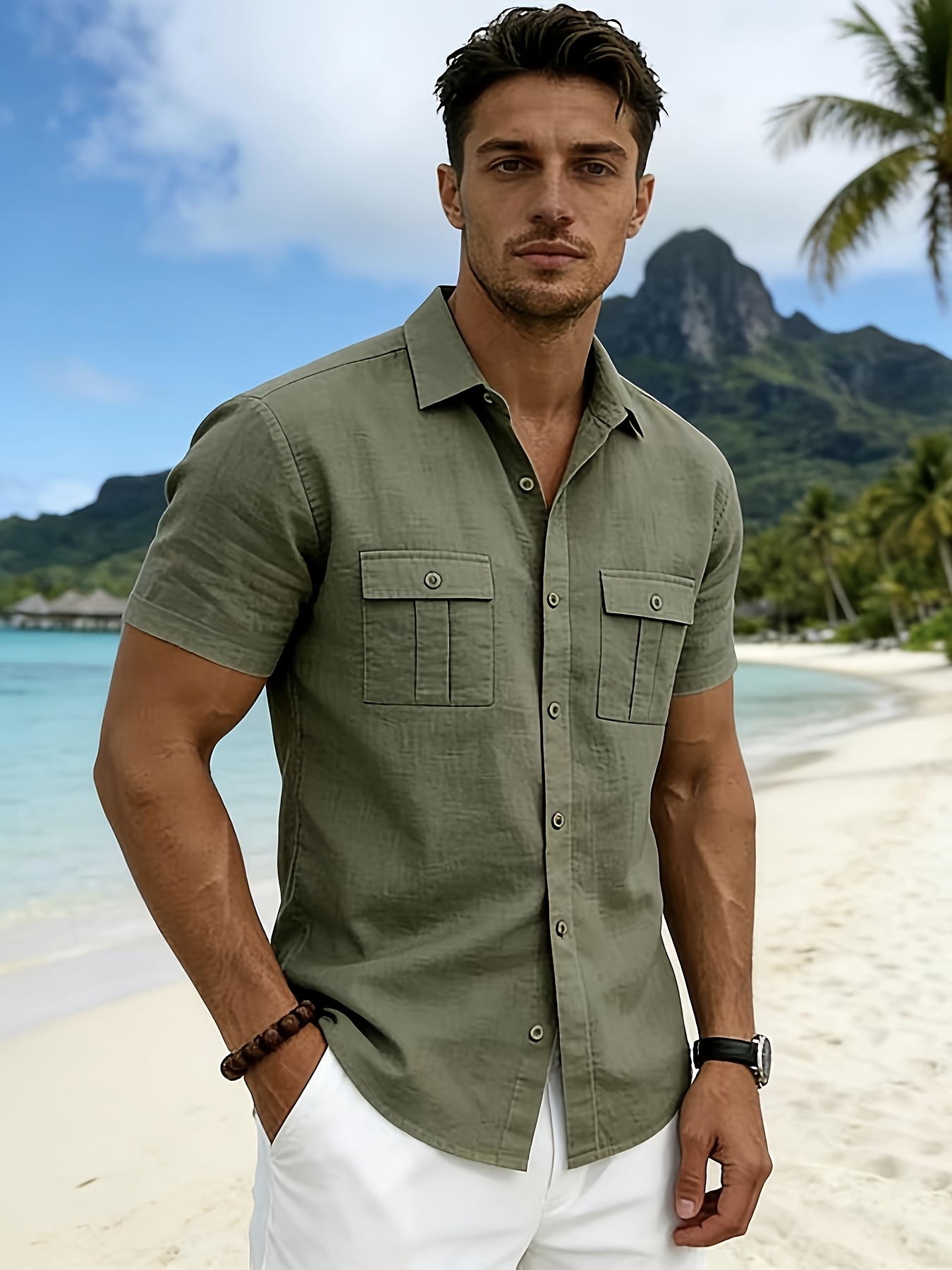 linen mens shirts short sleeve - Mauritius
