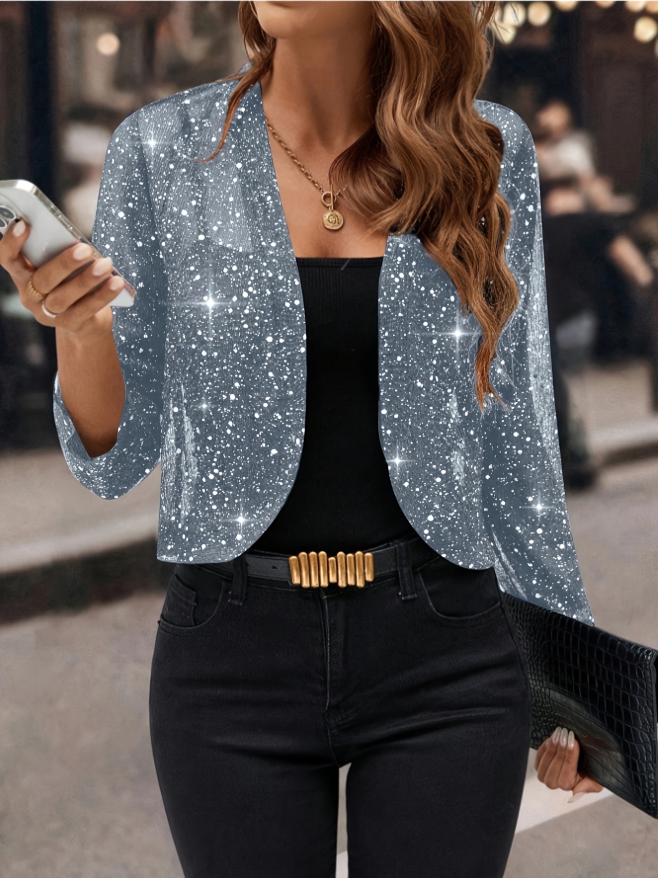 Giacca Da Donna Con Paillettes Luccicanti, Blazer Glitter Per Feste E Autunno, Taglie S-3XL - 2