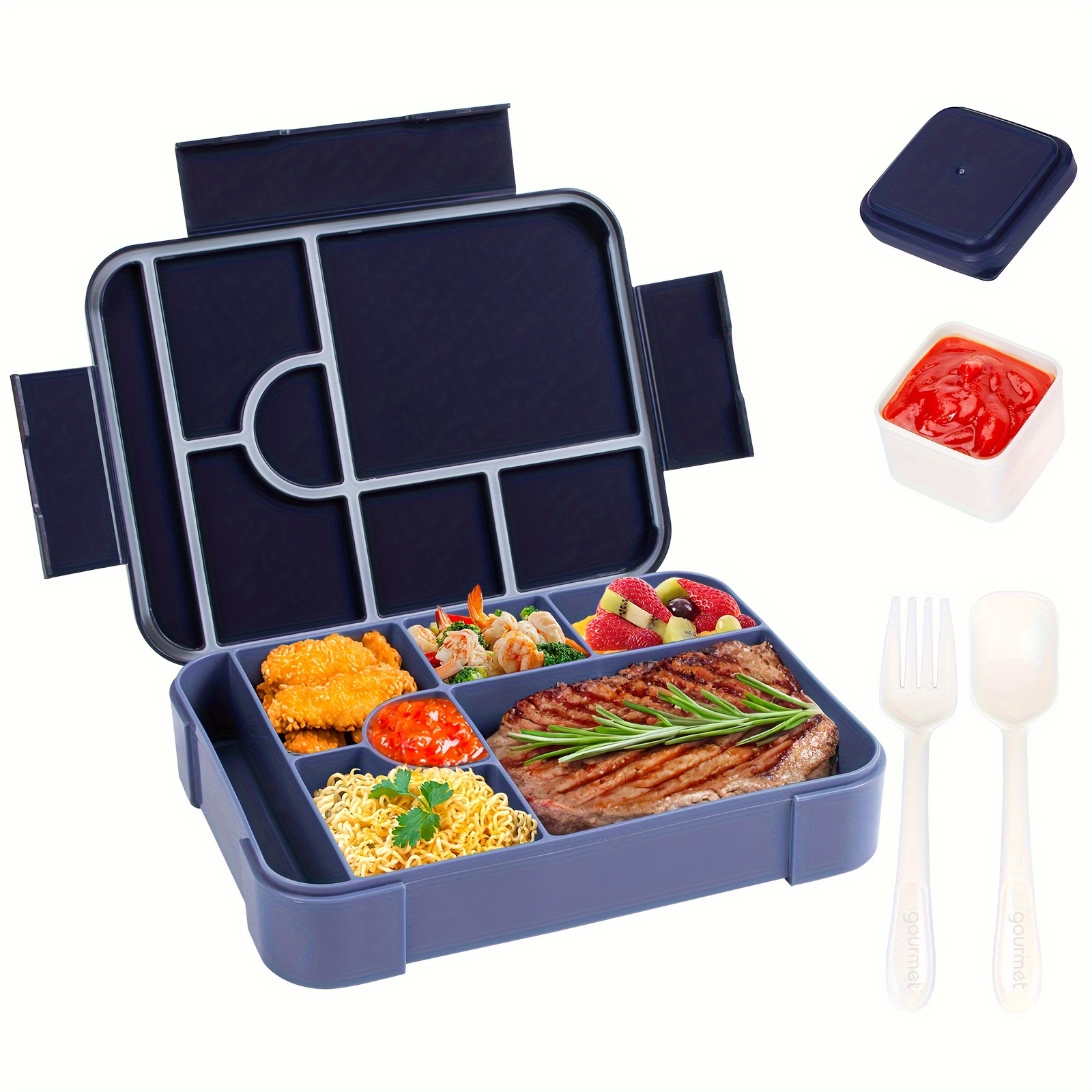 

1pc 1330ml Bento Lunch Box, Leak-proof Lunch Box For Students And Adults, Food Container And Cutlery Set With 7 Compartments, Suitable For School, Office, Outing, Microwave, Dishwasher Safe