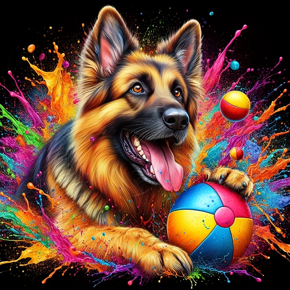 

5d Diy Diamond Painting Kit - Round Acrylic (pmma) Beads, Colorful German Shepherd Dog Design, Mosaic Diamond Art Set For Home & Office Decor, Frameless 40x40cm - Decoration