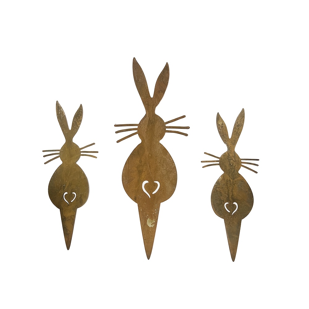 Temu A Set Of 3 Rabbit Garden Decorations, Garden Stakes, Rusty Iron Rabbit Ornaments, And Easter Rabbit Decorative Statues Suitable For Outdoor And-image
