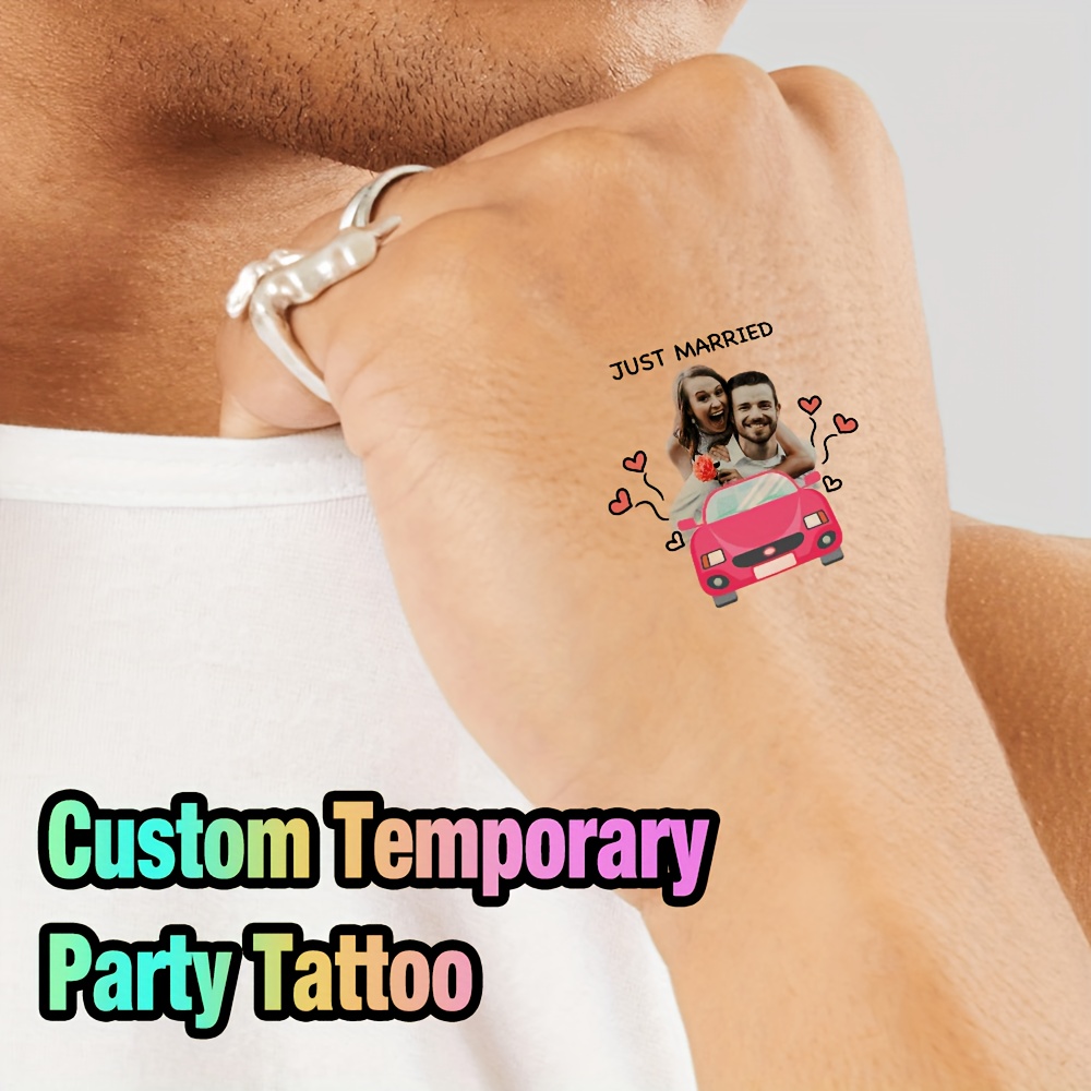 TEMU 16 piezas de tatuajes de boda personalizados - Tatuajes temporales de cara con foto personalizada, adecuados para de boda, cara con tus propias