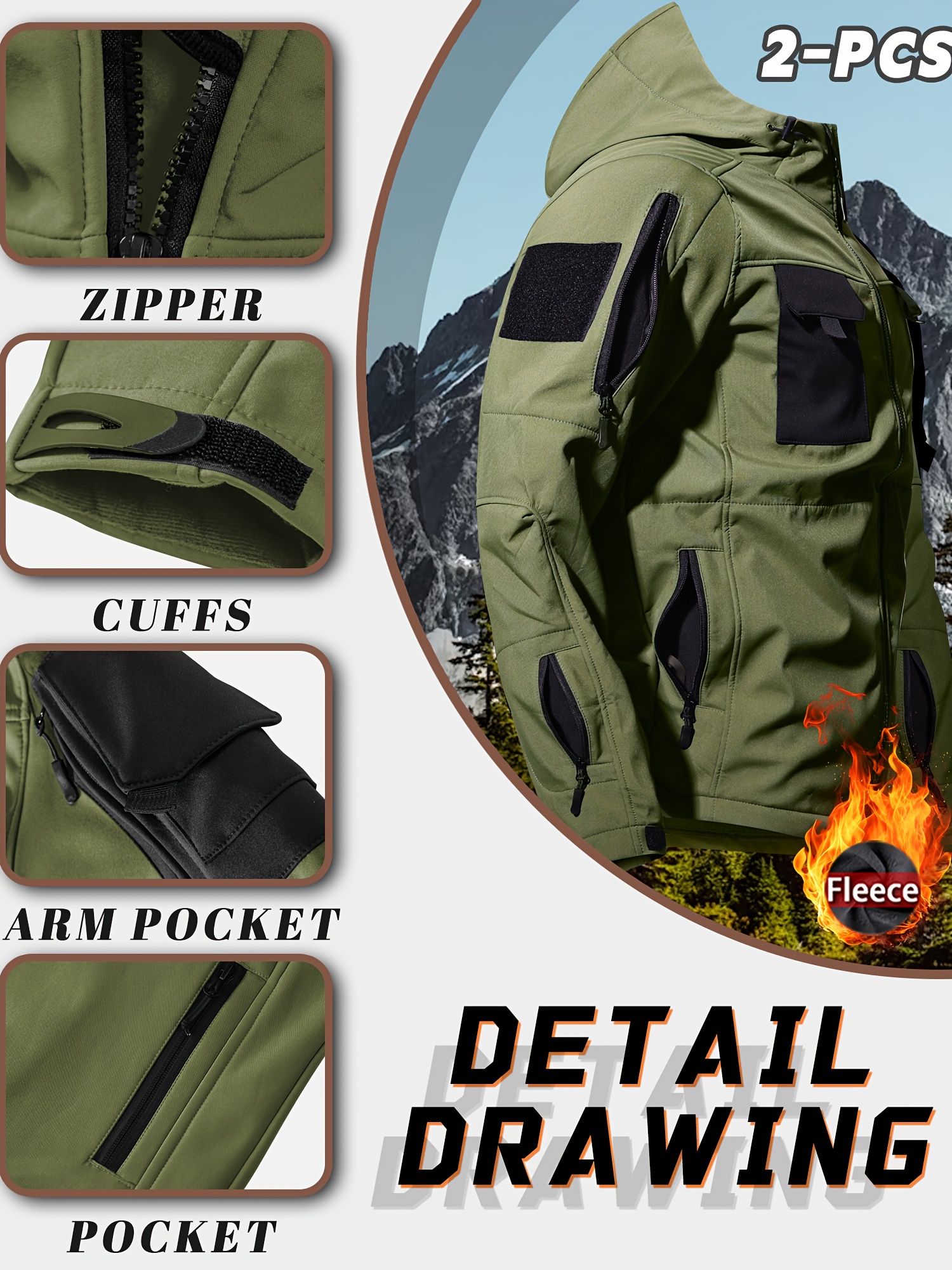 Men's Windproof Hooded Jacket & Insulated Cargo Pants Set