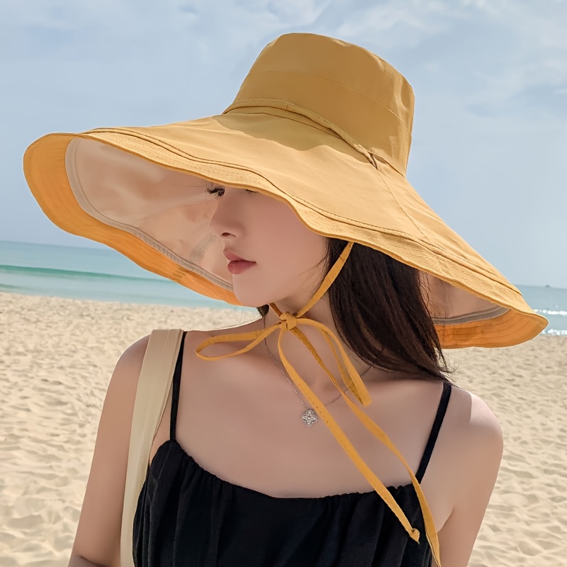Oversized Summer Wide Brim Hats for Women Classic Color Block Reversible Sun Hats Trendy Outdoor Travel Beach Hats,SUN/UV Protection,Temu