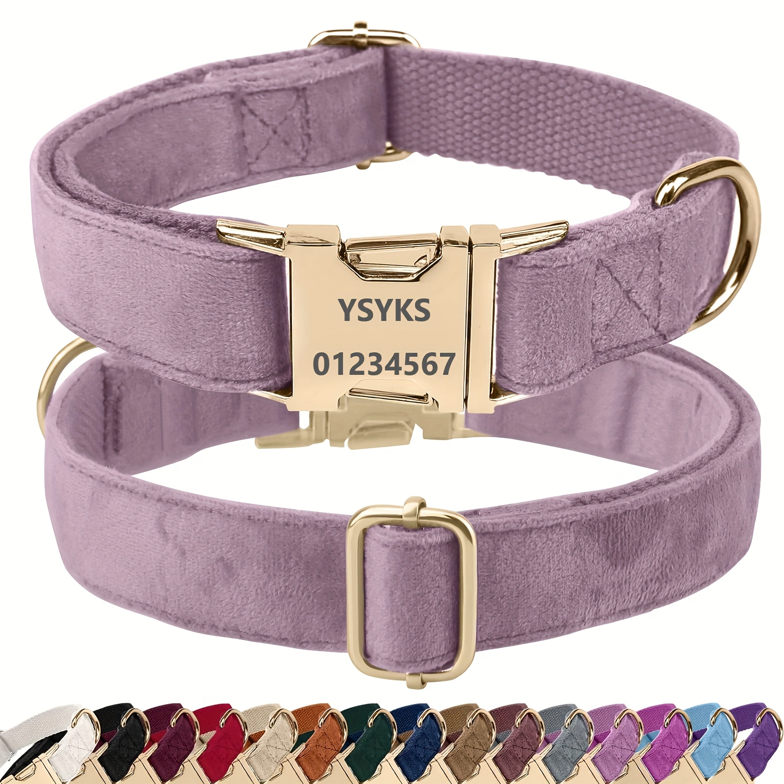 TEMU Personalized Velvet Pet Collar With Name And Phone Number, Pet Owner Gift, Custom Dog Collar, Engraved Metal Collar, Multiple Colors And Sizes