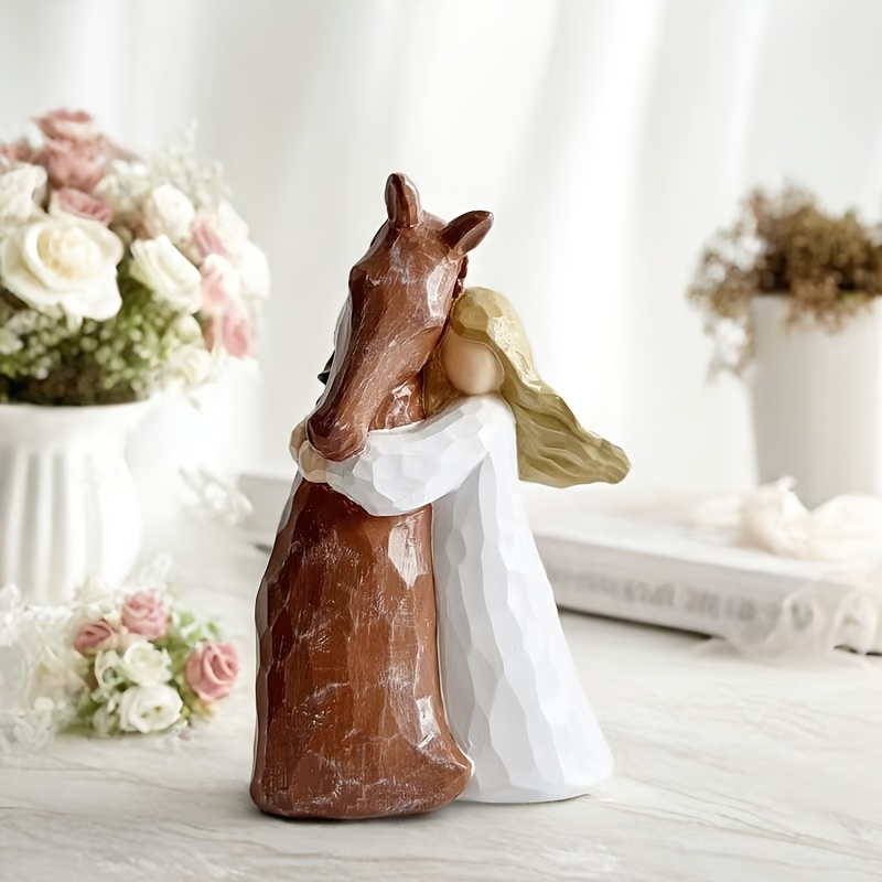 

Resin Horse And Girl Embrace Statue, Cartoon Themed Decorative Figurine, Versatile Indoor & Outdoor Ornament, No Electricity Needed