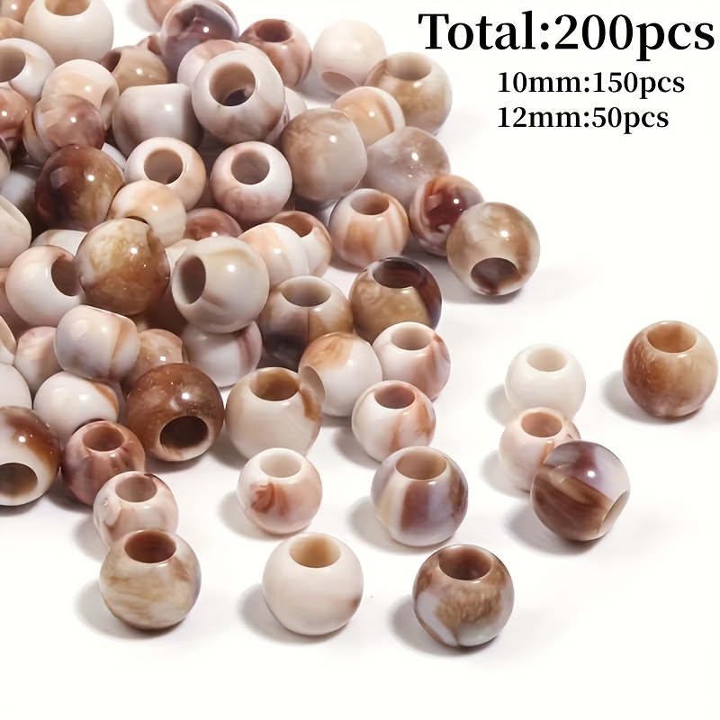 E-shop 200 Stück (150 Stück 10mm Größe, 50 Stück 12mm Größe gemischte große Lochperlen) - beige, , weiß, schwarz, grau - für Weben, Schmuckherstellung,
