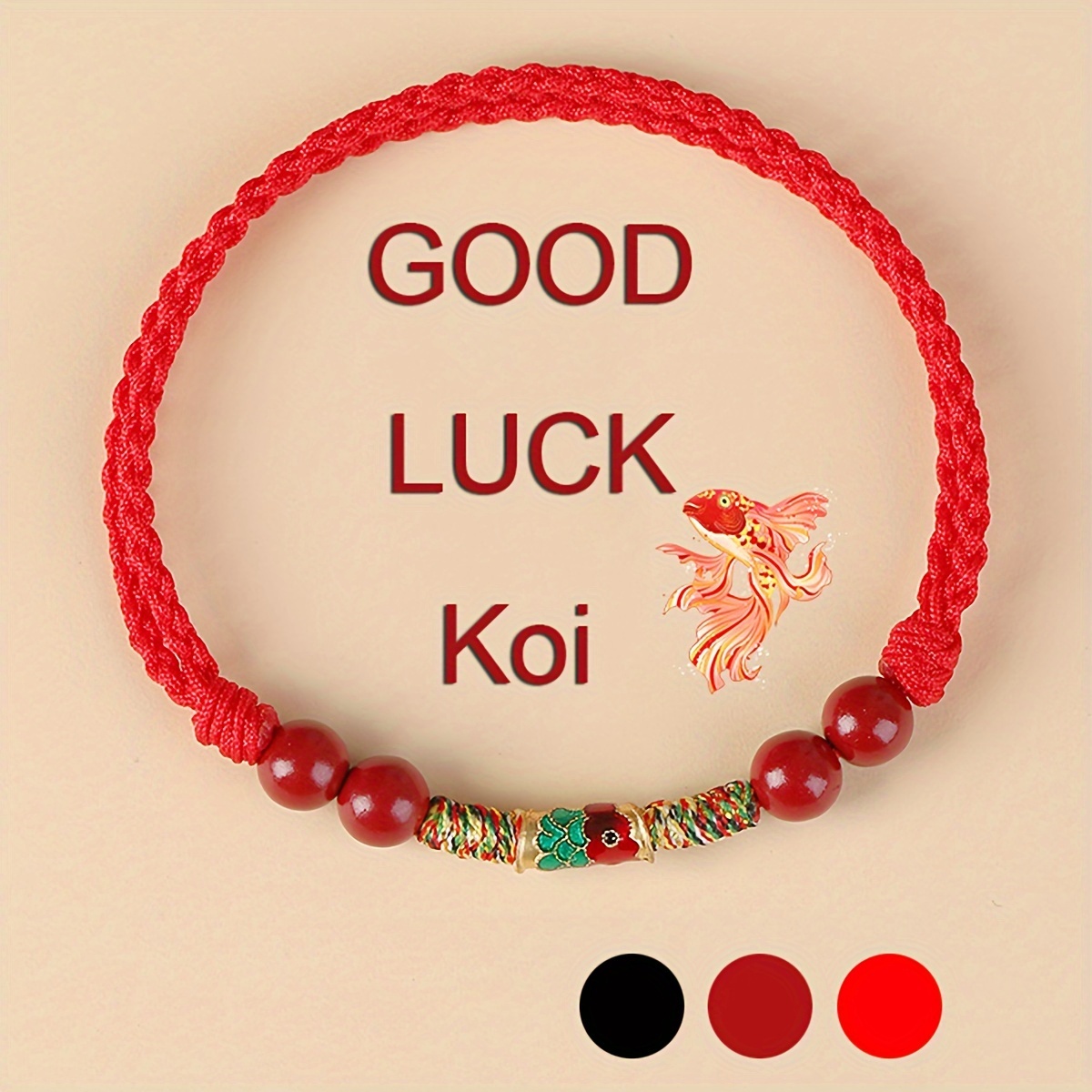 

1pc Cinnabar Lucky Koi Bracelet, Red Rope Woven Bracelet For Good Luck And Prosperity