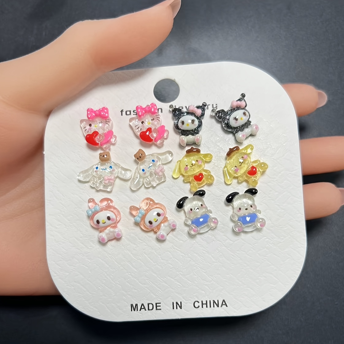 

Kawaii Cartoon Resin Earrings Set- Cute Fashion Jewelry For And Women, Non-feathered