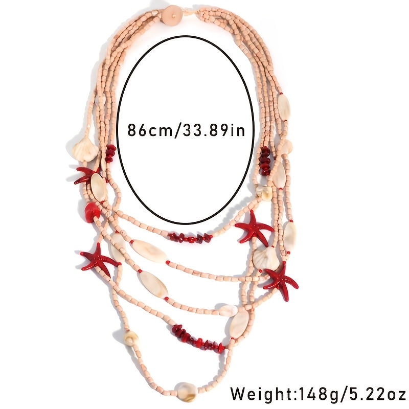 Bohemian Starfish & Seashell Multi-Layer Necklace, Vacation Style