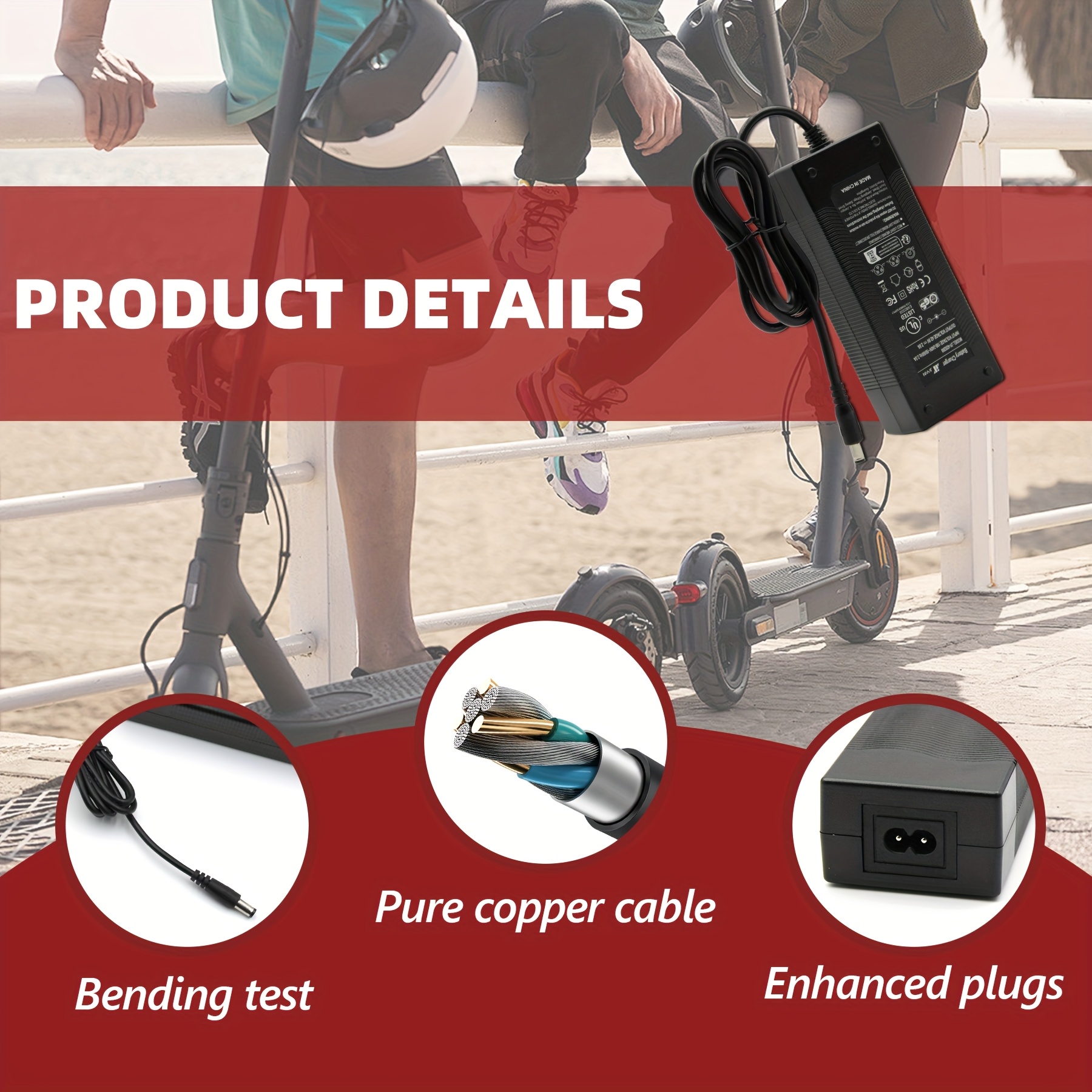 TEMU 42v 2a Scooter Charger For 36v Li- Charger For Electric Scooter Lithium Battery Power Adapter Max G2 G30lp F40a Xt60