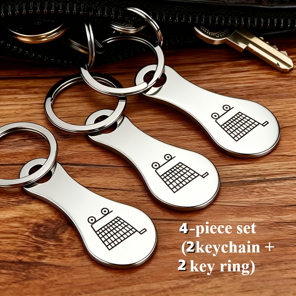 TEMU 4pcs Stainless Steel Shopping Cart Keychain Set, With Shopping Cart Logo Pattern, Classic Fashion Easy Style, Unisex, Suitable For Daily Wear