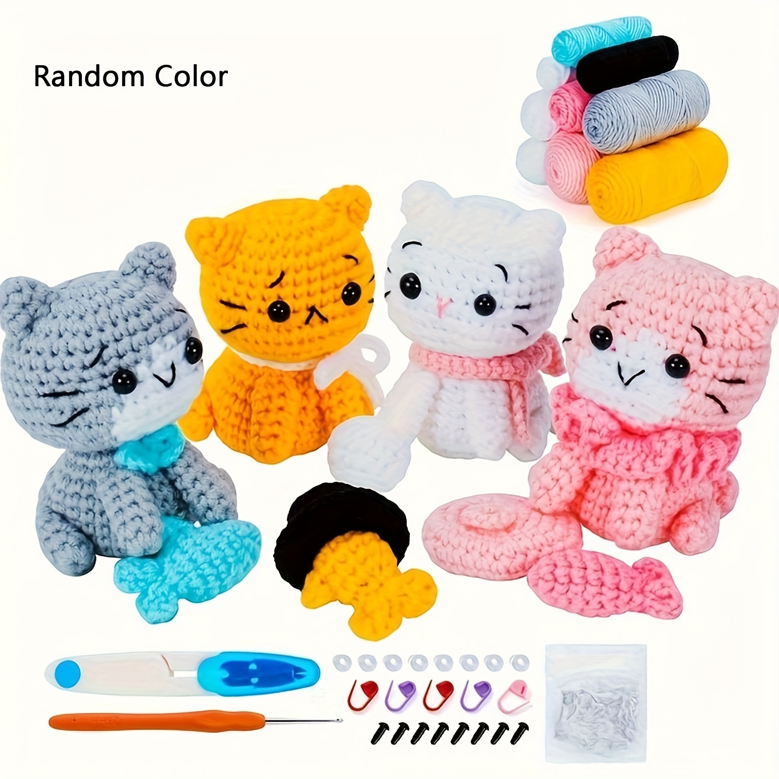 

Beginner's Crochet Kit: Cat Crochet Kit With Step-by-step Video Tutorials, Learn To Crochet Kits For Adults, 4 Pcs Cat With Hat - Material: Fabric