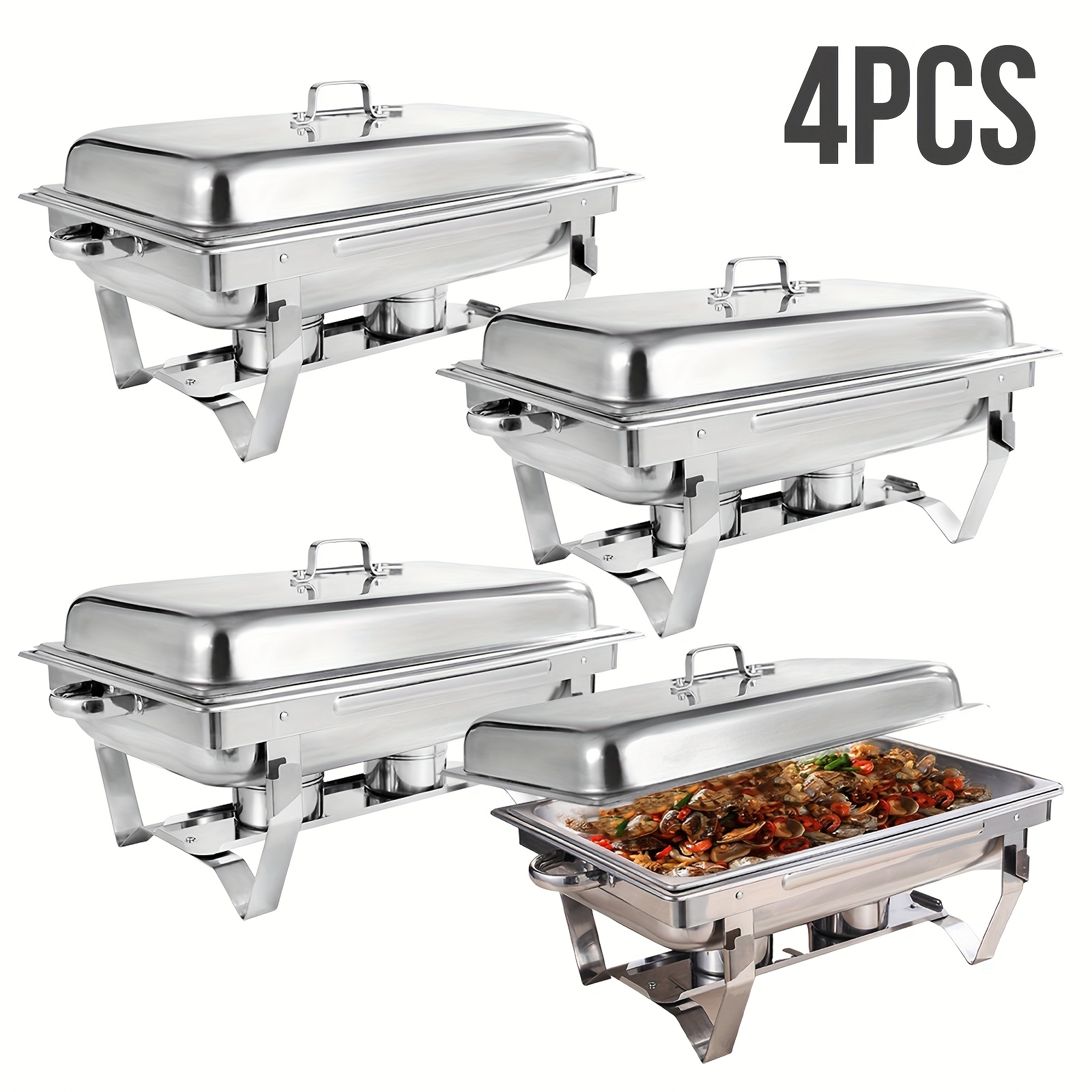 TEMU 9l Chafing Dishes, 2/4pcs High Premium Stainless Steel Complete Set, Rectangular Chafing Dish Buffet Set, Heating And Cooling Chafing Dish For