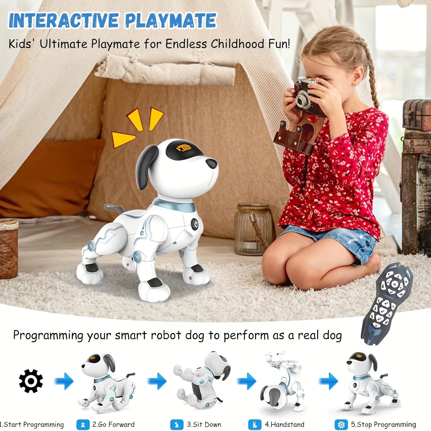 Zechuan Robot Dog, Interactive RC Puppy with Button Control, Floor-Mounted, Walk, Bark, Sing, Dance Functions, Educational Smart Toy, with No Battery Included for Kids, Ideal Gift for Christmas and Halloween