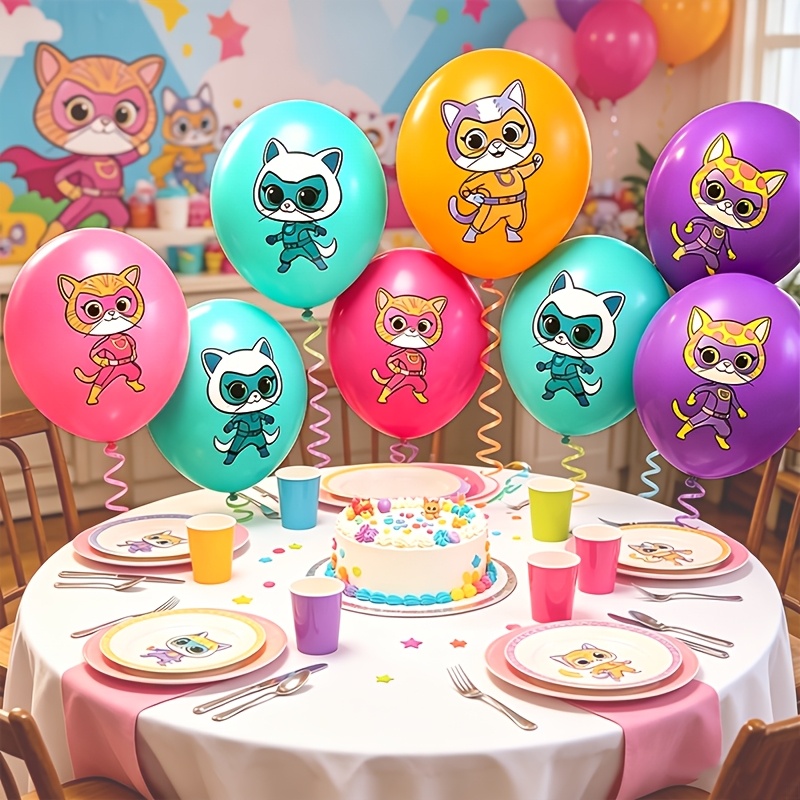 TEMU 12-pack Latex Balloons, Superhero Kittens Theme, Birthday Parties, Party Decorations, Festive Party Supplies, Birthday Party Supplies,