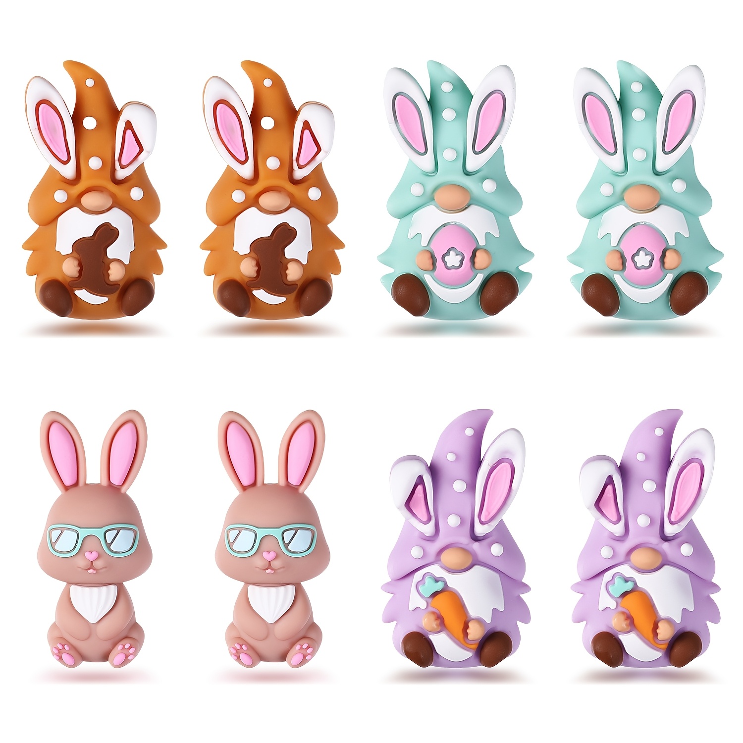 

8pcs Silicone Beads Set, 3d Easter Bunny & Designs, Silicone Material, For Jewelry Making, Keychain Crafting,